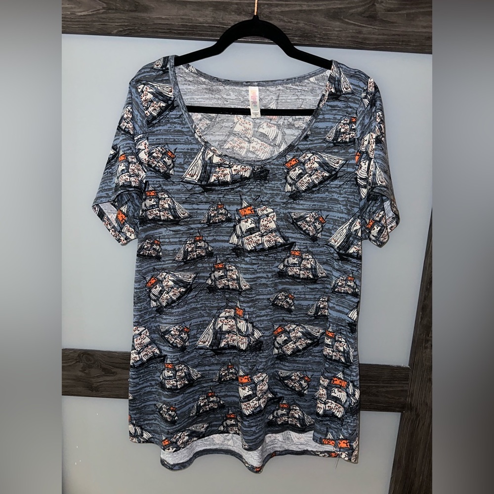 LuLaRoe Nautical Graphic Classic Tee in Blue and Orange
